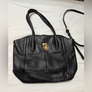 Calvin Klein Black Leather Tote with Gold Accent